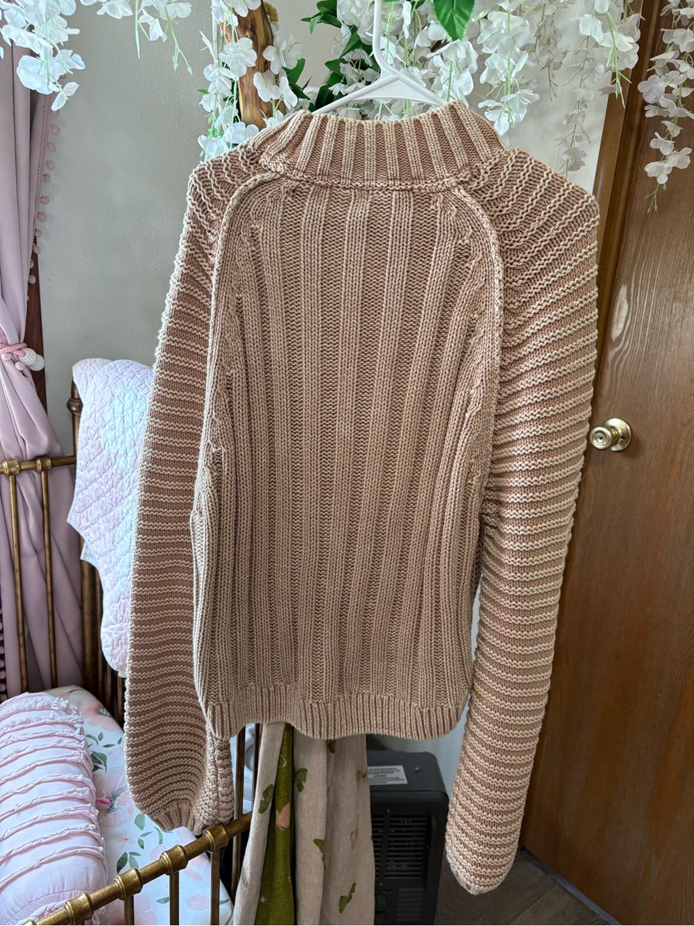 Free People Neutral Cable Knit Turtleneck Sweater - Taupe - Picture 7 of 8